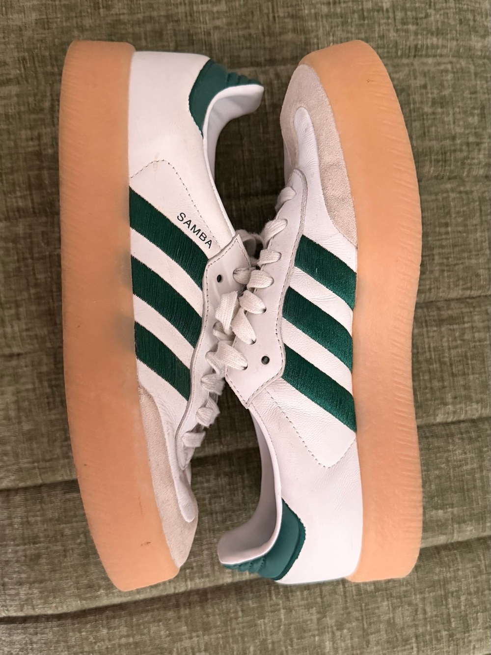 adidas Sambae White Green with Gum Platform Sole